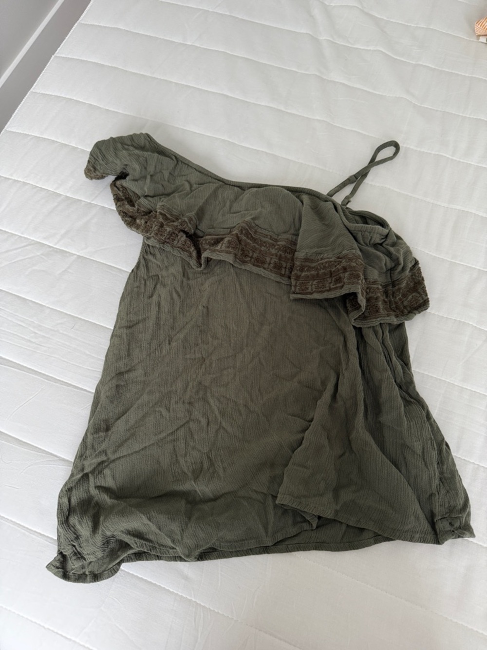 Abercrombie & Fitch Olive Green One-Shoulder Ruffle Camisole